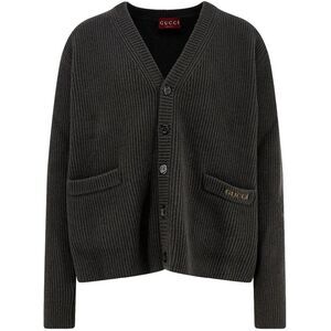 GUCCI Men's Ribbed Knit V-Neck Button Cardigan Men GREY Sweaters & Cardigans